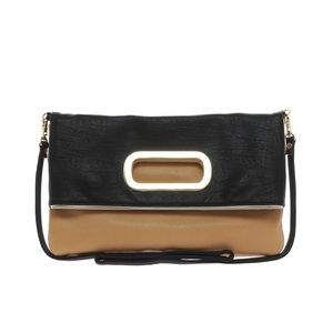Aldo Foldover Clutch, Faux Leather, Black and Tan